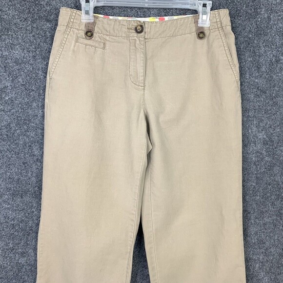 Boden Khaki Pants Women 6R Straight Leg Roll Tab Hem Cotton Blend - Picture 2 of 15